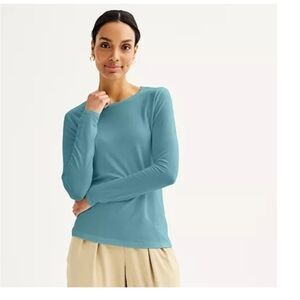 Nine West Essential Long Sleeve Crewneck Shirt Carolina Bay LARGE (EUC)